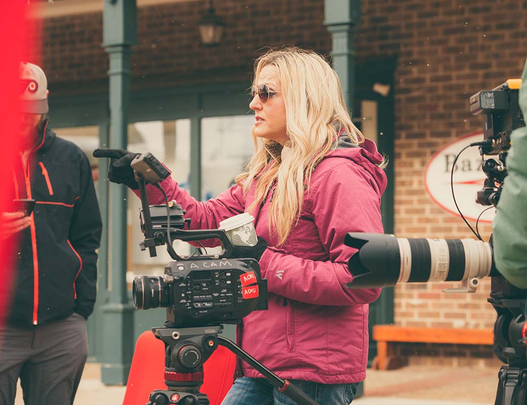 Brandy Vega on set, filming